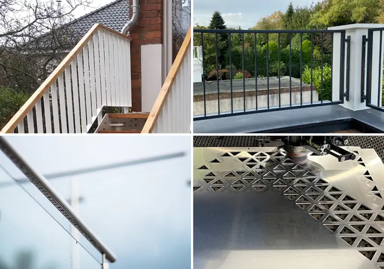 Robuste Rahmen für Außengeländer aus Stahl, Edelstahl und Holz mit Füllungen aus Glas, Stäben oder gestanztem Blech – von Janßen Metallbau Xanten.