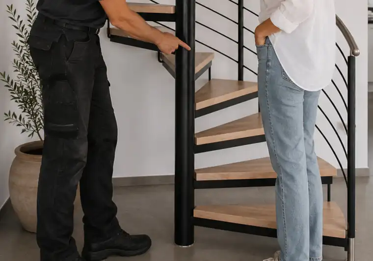Spindeltreppe aus Stahl und Holz – es wird erklärt, wieso Stahl und Holz im Innenraum zusammenpassen