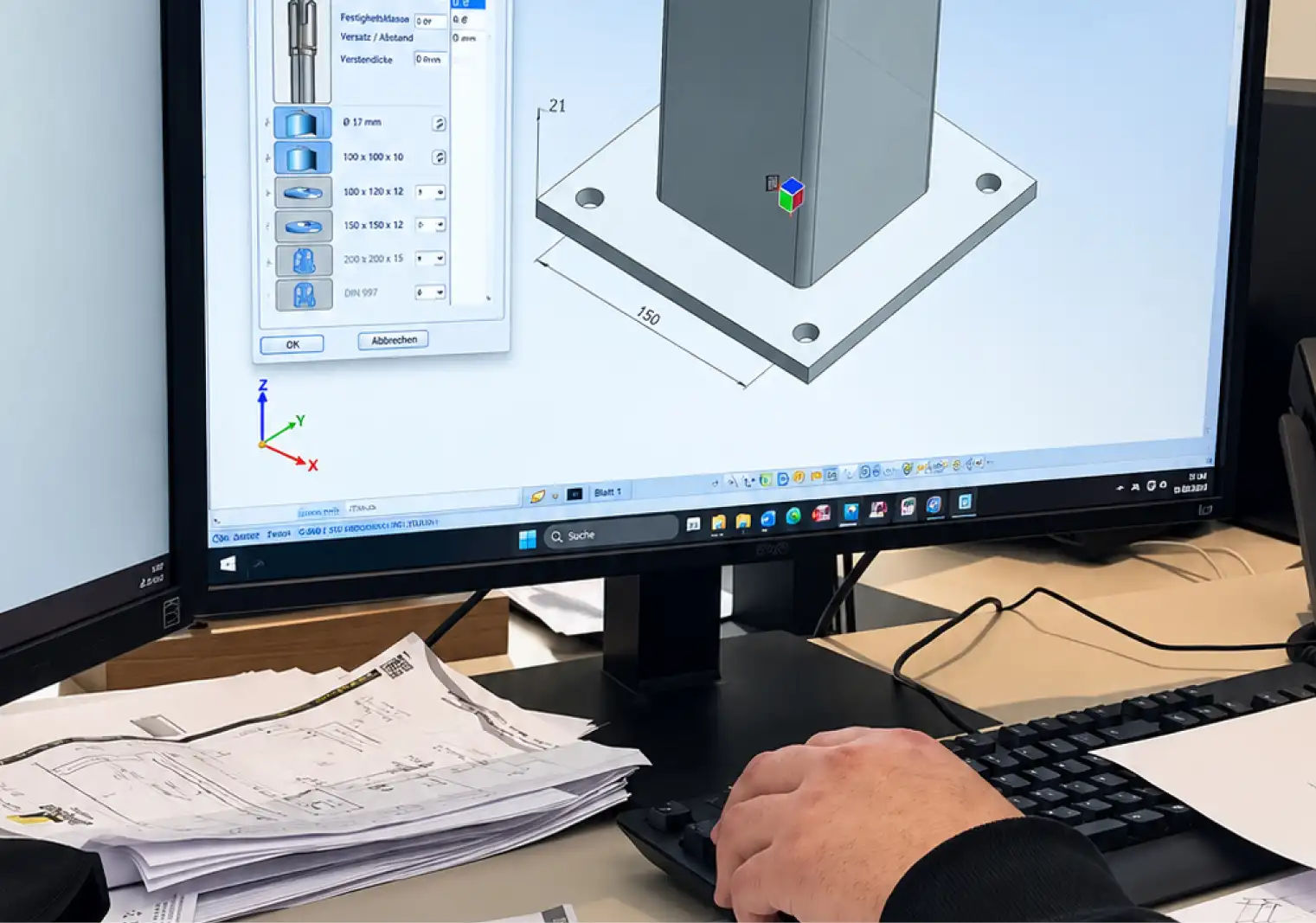 CAD Zeichnung einer Stahlkonstruktion auf einem Computer
